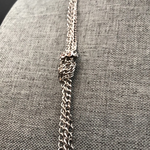 Long Silver Tone Multi Strand Knotted Necklace With Rhinestone Rondell Accents - Picture 2 of 4